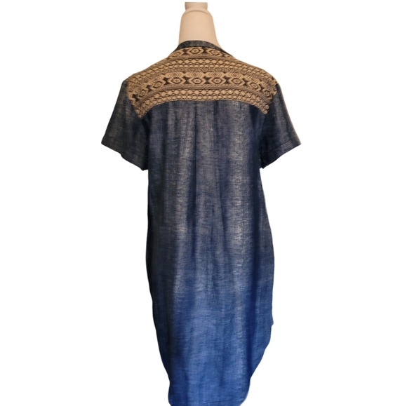ODDY Boutique Chambray Style Linen Geometric Shoulder Design Dress Sz Small EUC - Picture 3 of 9
